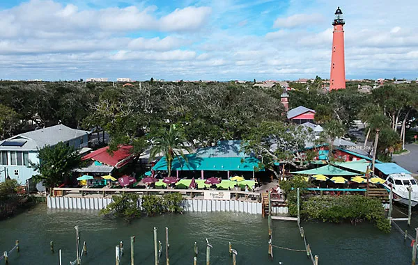 Aerial view of Hidden Treasure Rum Bar and Grill in Ponce Inlet