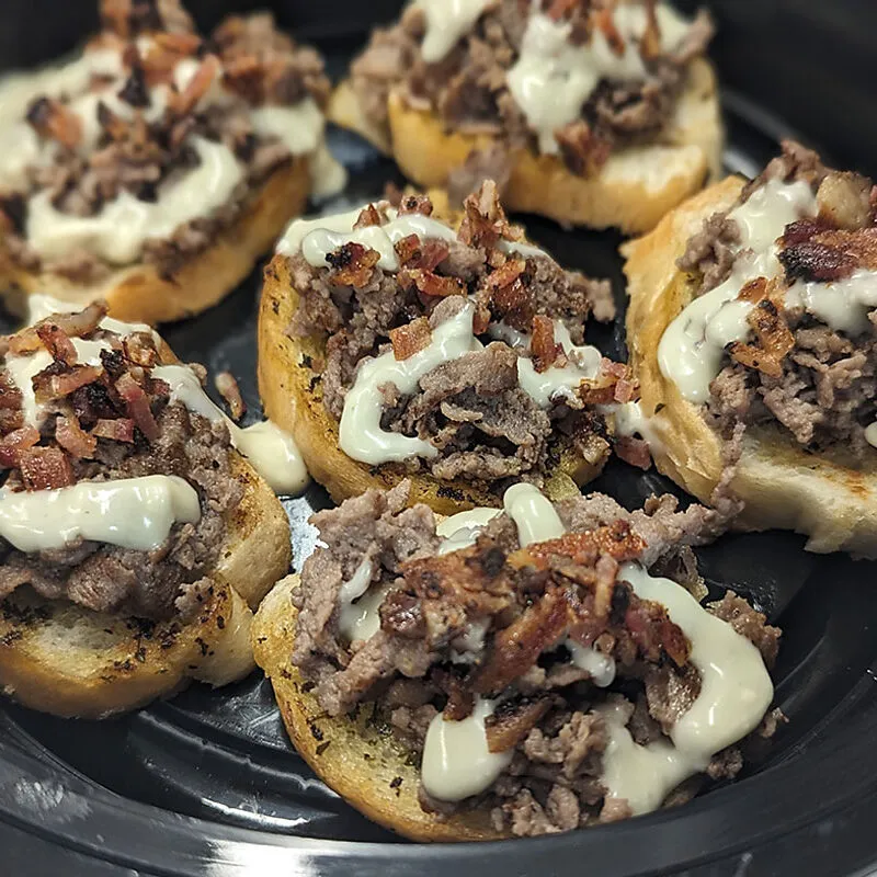 Filet and gorgonzola crostini at HT’s Sand Bar & Bistro